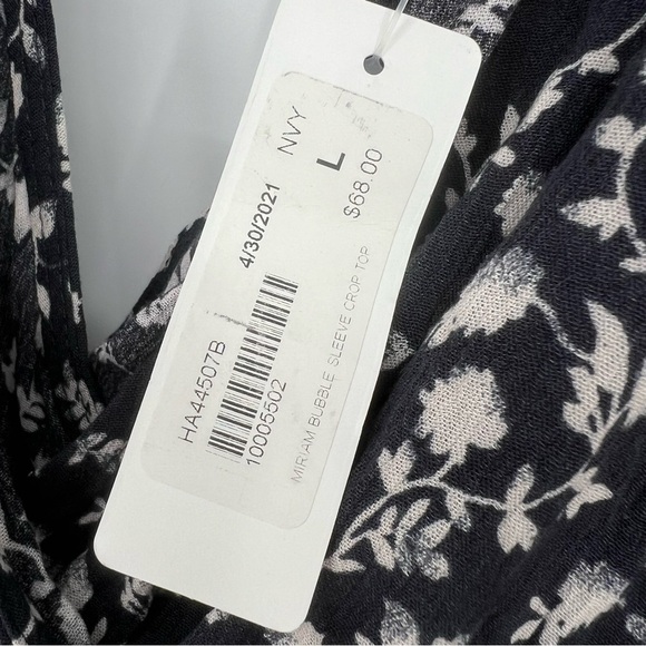 Pookie & Sebastian Ditzy Floral Navy White Bubble Puff Sleeve Crop‎ Top Blouse V - Picture 6 of 10